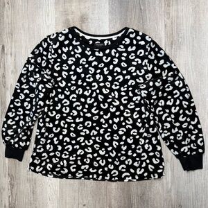 Kate Spade Black and White Leopard Velour Loungewear top Women’s Size XL